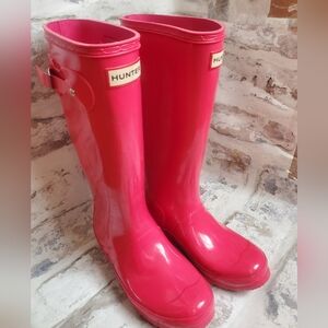 Hunter Original Tall Gloss Rain Boots Pink Waterproof Boots Size 4S/5G EU 36
